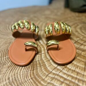 Gold Embellished Tan Sandals
